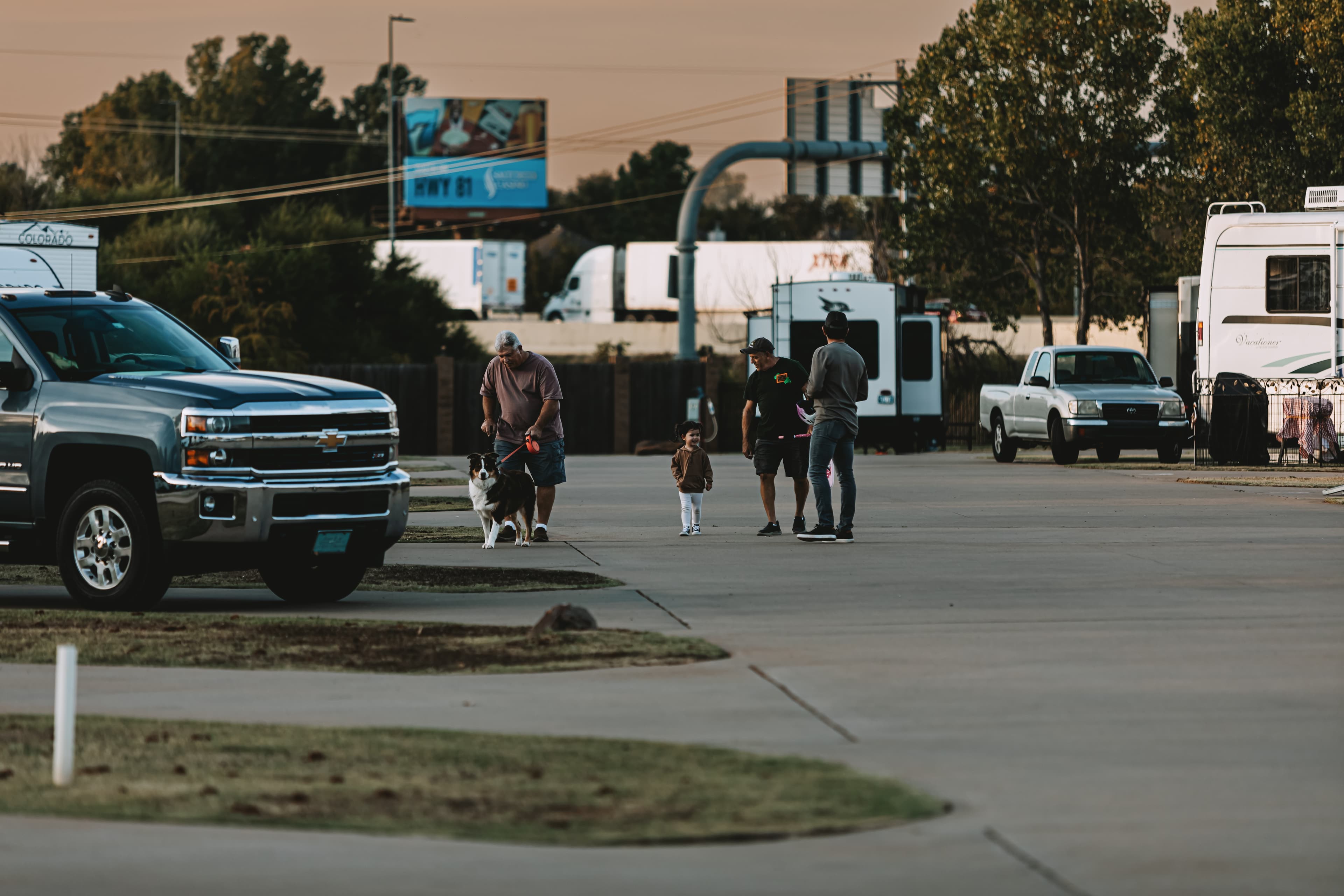 Family walking at campground